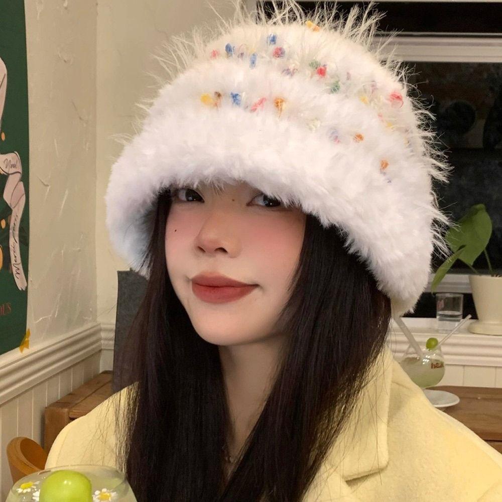 Warm Fluffy Earmuffs Thickened Pullover Cap Fashion Knitted Beanie Hat  Women