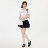 White polka dot slanted shoulder short-sleeved T-shirt women's spring and summer irregular hem design sense Spice girl slim strap small top