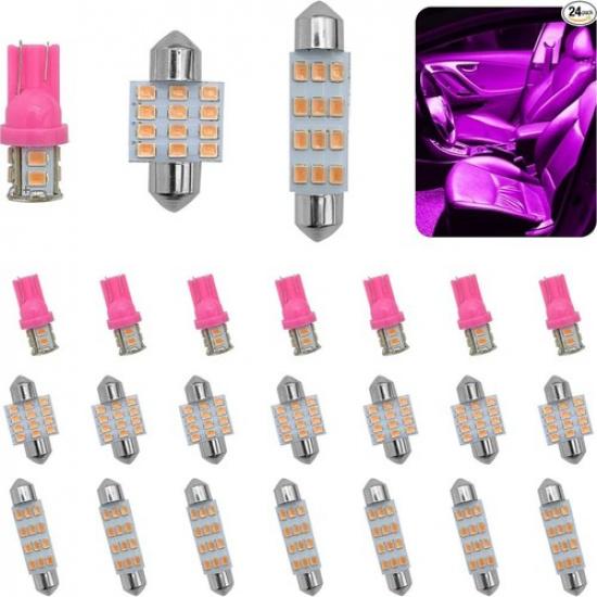 24PCS LED Interior Car Lights, Interior Car Lights Dome Light Set T10 31 mm Pink
