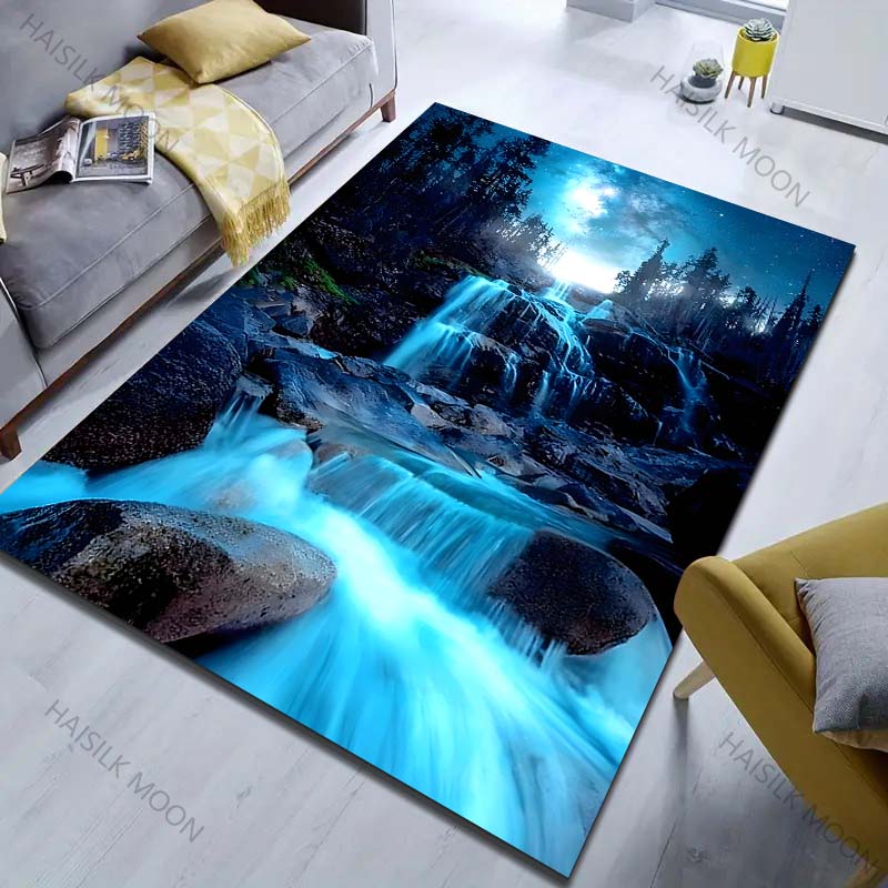 1PC Waterfall Forest Night Sky Pattern Rug Carpets for Bedroom Living Room Sofa Mat Creative Door Mat Cloakroom Home Decor