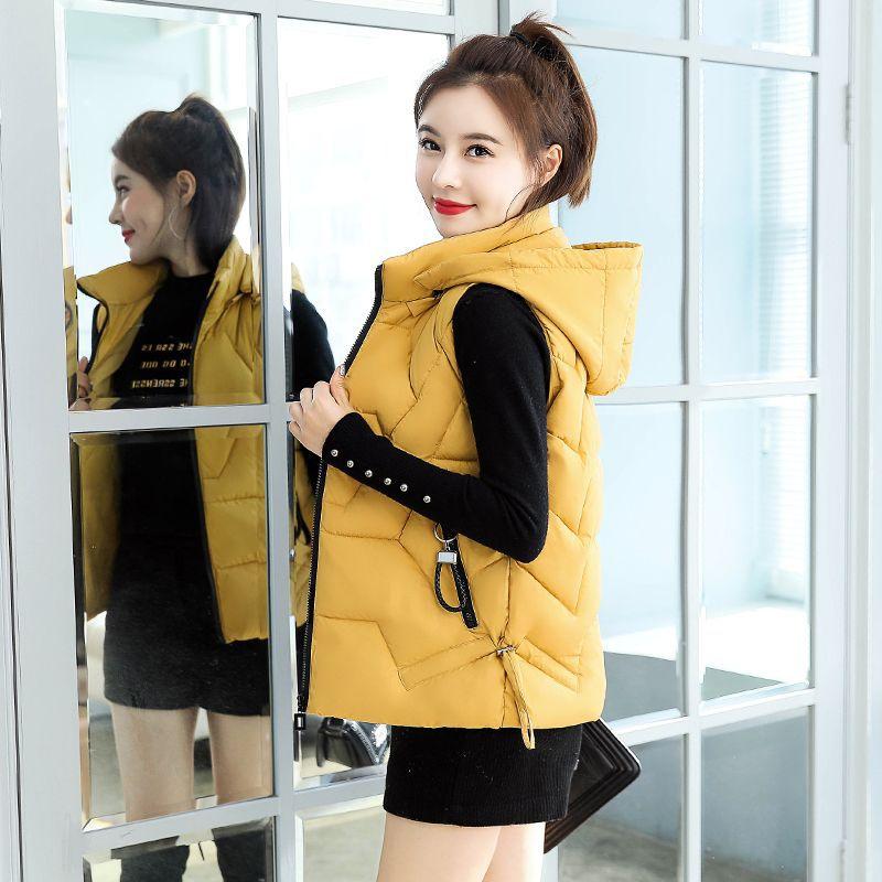 Women's Autumn and Winter Hooded Lunch Break Vest Lined with Cotton Jacket Warm Vest Thickened Plus Size Loose Warm Vest