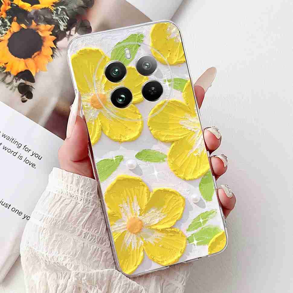 For Realme 12 Pro RMX3842 6.7" Summer Lotus Cute Cat Soft Silicone TPU Cover For Realme 12Pro+ 12Pro Plus RMX3840 Bumper Shell