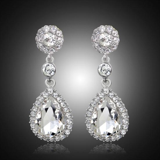 1 Pair Women Shining Rhinestones Drop Earrings Waterdrop Shape Tassel Sparkling Dangle Earrings Jewelry Gift