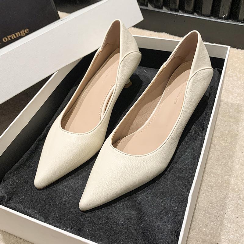 Small Heel Pointed High Heel Shoes Women's Low Heel Two Wear Soft Leather Soft Sole Black Professional Work Shoes Work Shoes