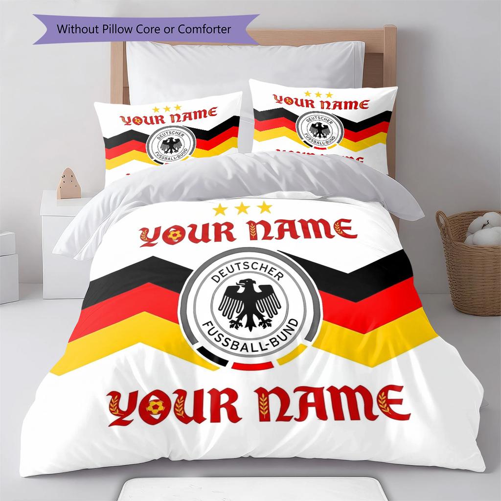 German Football Crest Custom Name Pattern Bedding Quilt Set Quilt Cover Pillowcase Home Birthday Gift(1 * Duvet Cover + 2 * Pillowcase, Without Core)