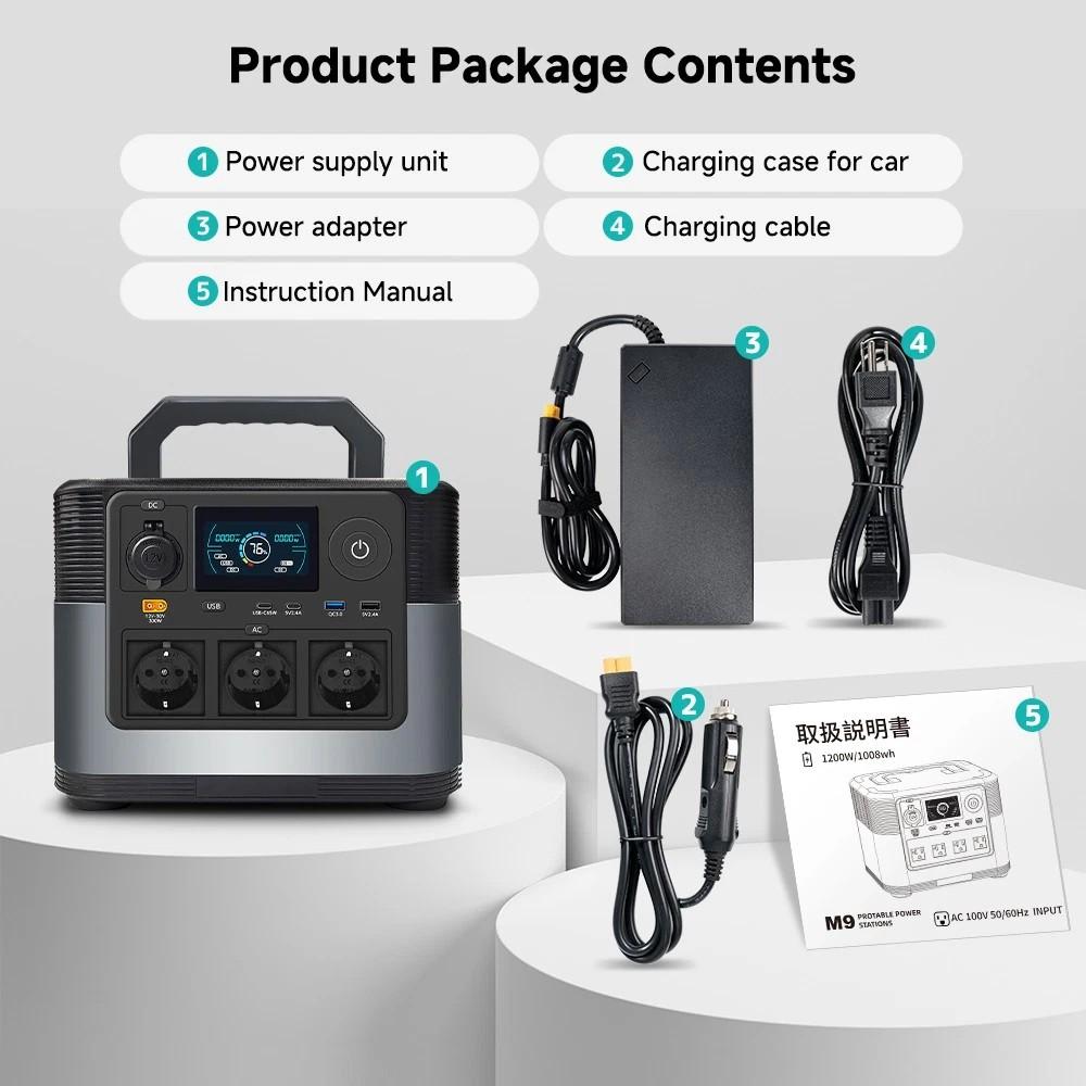1200W Portable Power Station Solar Generator 1008Wh Lifepo4 Battery Home Backup Outdoor Camping Mobile Power EU Local Shipping
