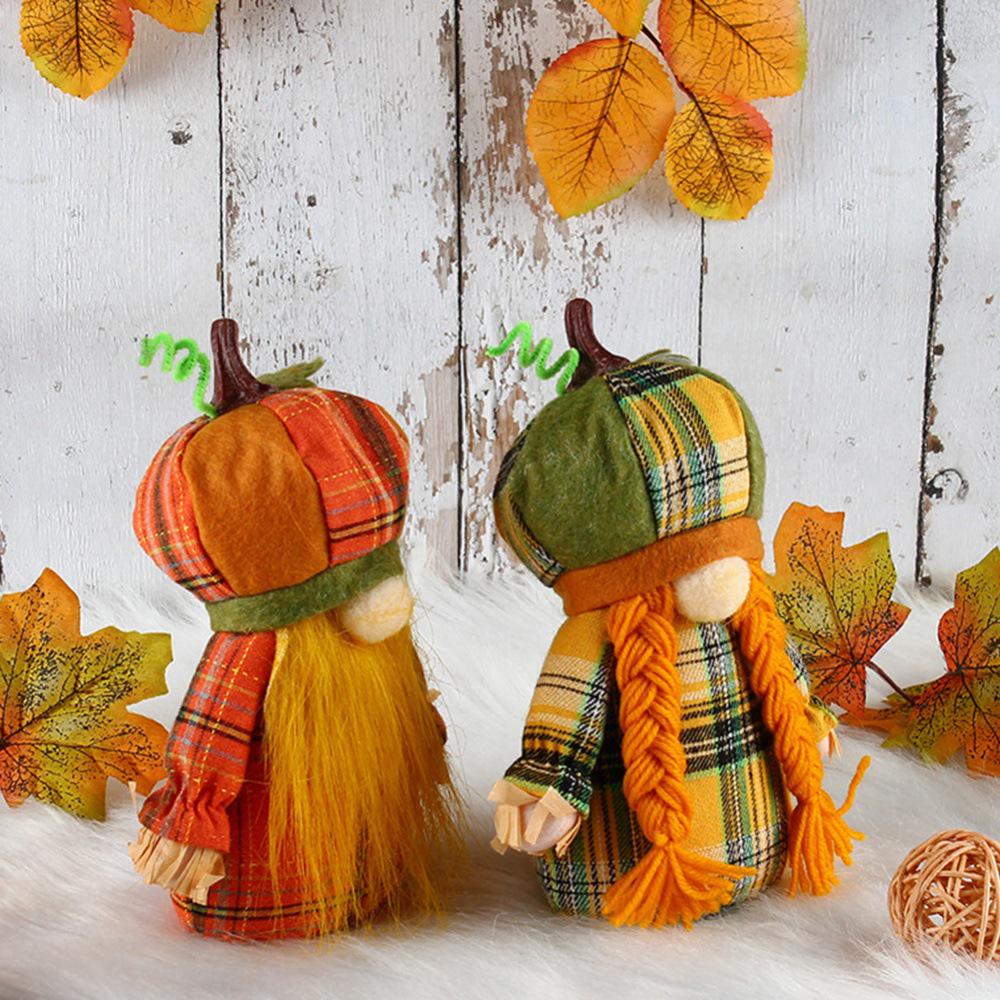 Thanksgiving Faceless Doll with Pumpkin Hat - Harvest Festival Rudolph Window Ornament