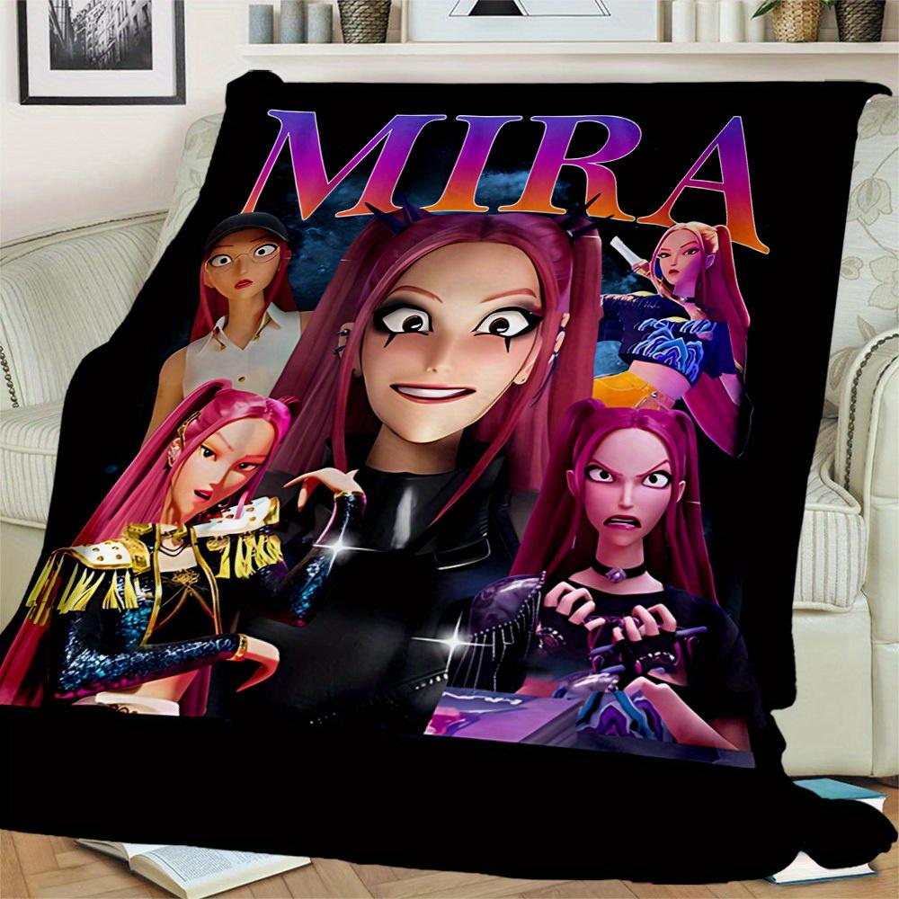 1Pc Mira, HUNTR/X Print Flannel Blanket, Comfortable for All Seasons, Home Decor, Warmth and Comfort, Perfect for Christmas Gifts821094