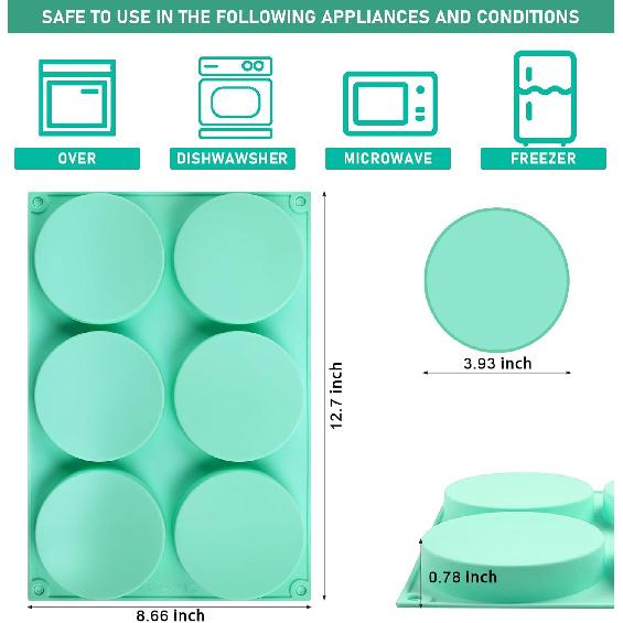 4Inch Round Silicone Mold for Baking, 3Pcs Large Silicone Muffin Top Pan Non-Stick, 6-Cavity Baking Mold for Breakfast Sandwiches Hamburger Egg