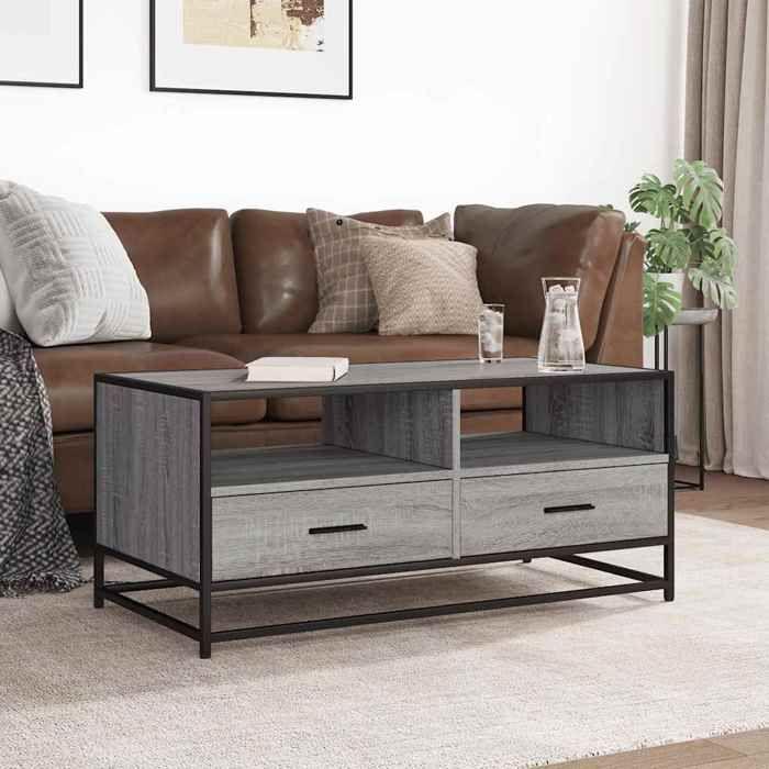 VidaXL Table basse sonoma gris 100x50x45 cm bois d'ingénierie et métal 848787