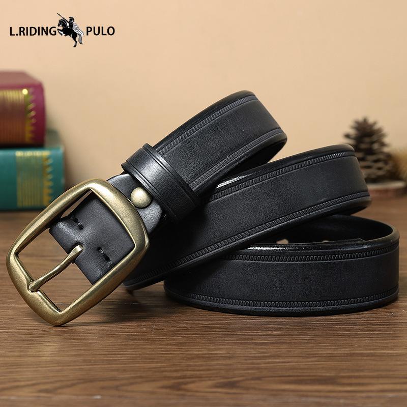 Men's Retro Leather Belt with Genuine Leather Pin Buckle and Top Layer Cowhide Fashionable Korean Style Copper Buckle Trouser Belt
