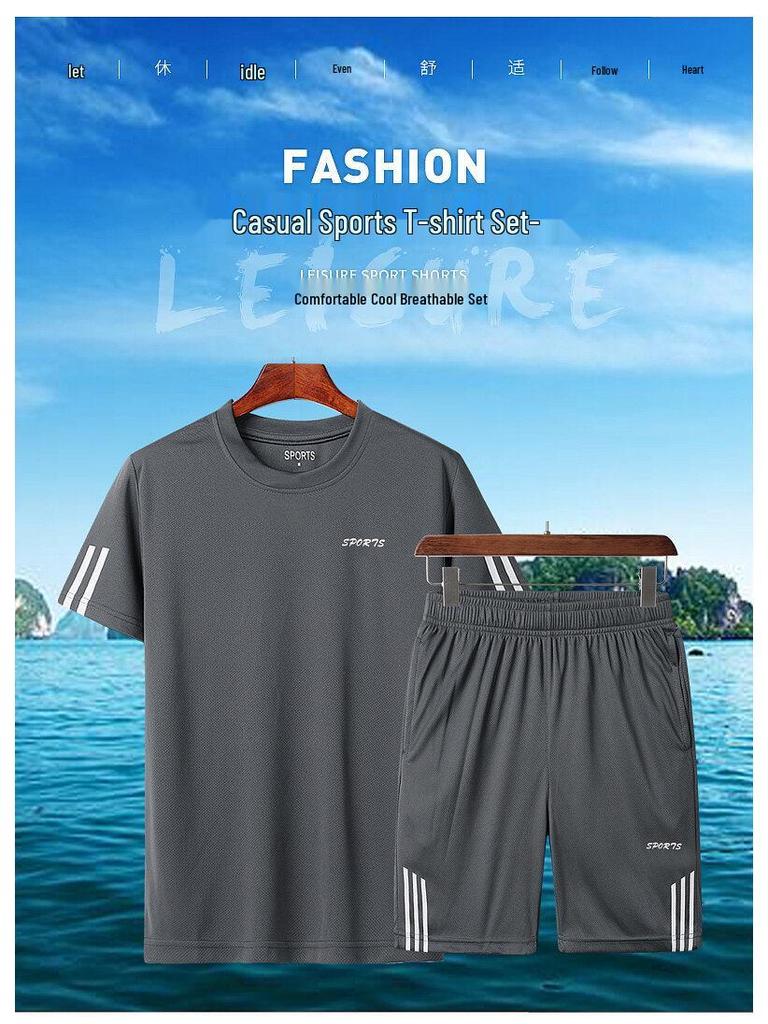 Men's Quick-Dry Summer Sports Set: Breathable Short Sleeve T-Shirt & Five-Point Shorts for Running