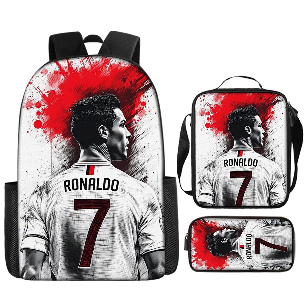 Sac à dos imprimé étoile de football Sac à dos scolaire trois pièces pour enfants Sac à dos dessin animé pour élève de l'école primaire 17inch backpack