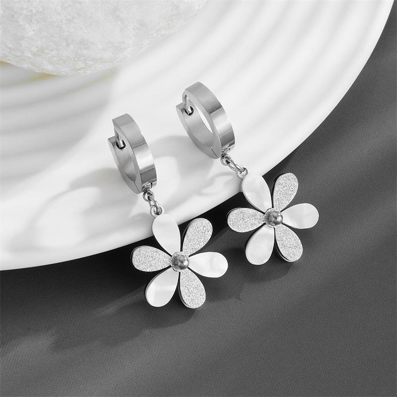Golden Matte Petal Flower Dangle Earrings: Titanium Steel Studs for Women’s Fashion