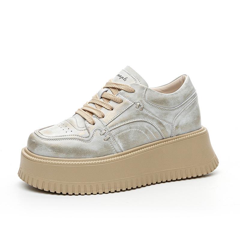Board shoes 2026 women's versatile fine strap leather casual sports shoes Board shoes Sponge cake shoes