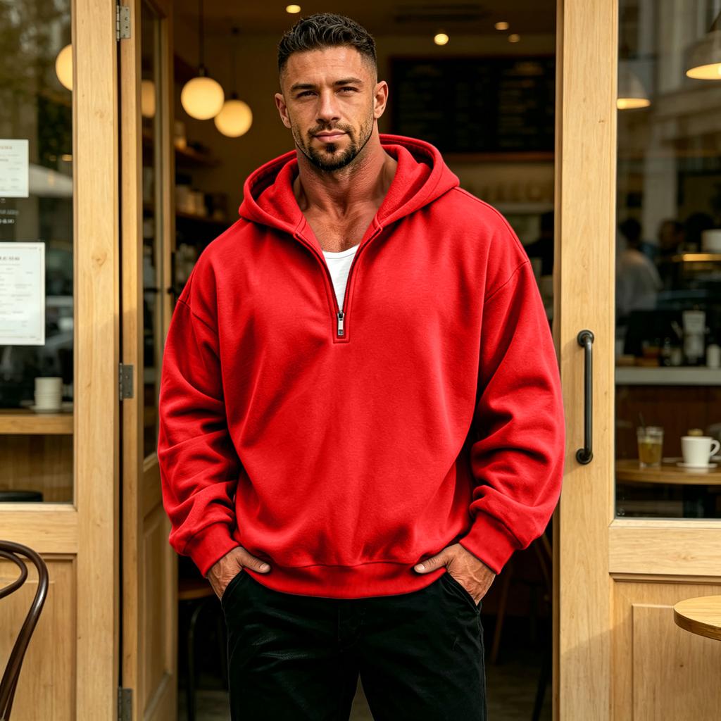 Men's Casual Hooded Quarter-Zip Long Sleeve Sweatshirt Pullover for Everyday Wear