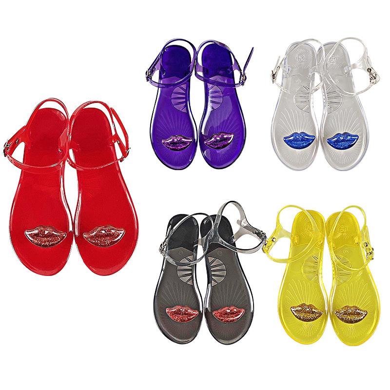 

New sandals sexy lips new fruit sandals women s non-slip PVC jelly flat sandals outside 36