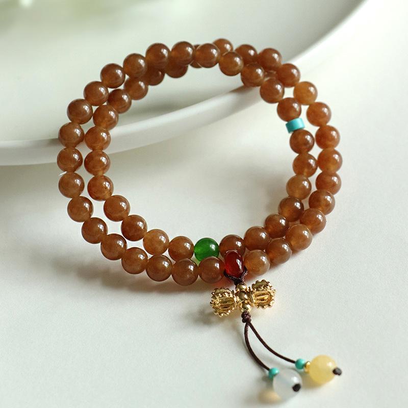 

Light coffee agate flower fringed double-layer bracelet light luxury high-end fashion versatile bracelet new jewelry