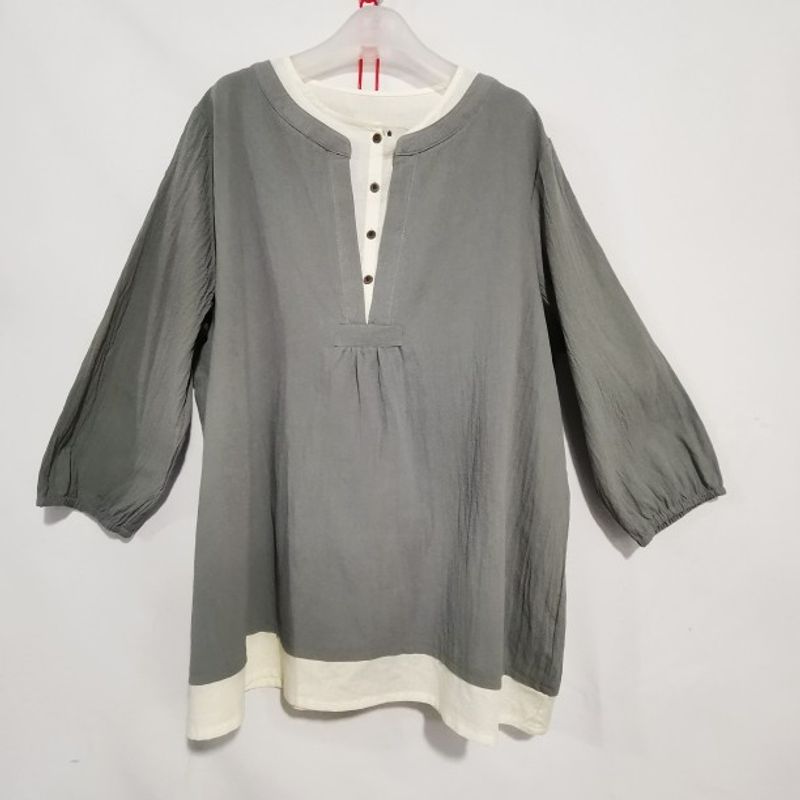 

Export Japan Original Order Leftover Stock Fake Two Pieces Pullover Three-Quarter Sleeve Shirt Women s Plus Size Casual Bandage Dress Lazy 100.00kg Greyish green 4L
