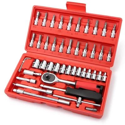 46 Piese / Set Set de Scule pentru Reparații Auto Kit de Scule de Mână pentru Uz Casnic Cheie Șurubelniță Soclu Set Combinat Oțel Carbon + Cutie de Scule