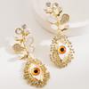 Metal Imitation Pearl Rhinestone Eyes Geometric Dangle Earrings for Women New Trend Simple Design Zircon Party Accessories