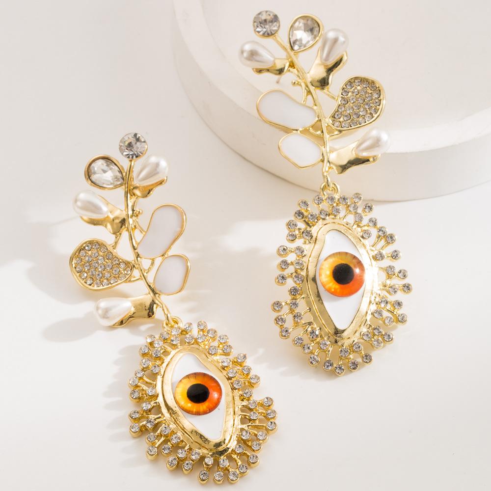 

Metal Imitation Pearl Rhinestone Eyes Geometric Dangle Earrings for Women New Trend Simple Design Zircon Party Accessories красный