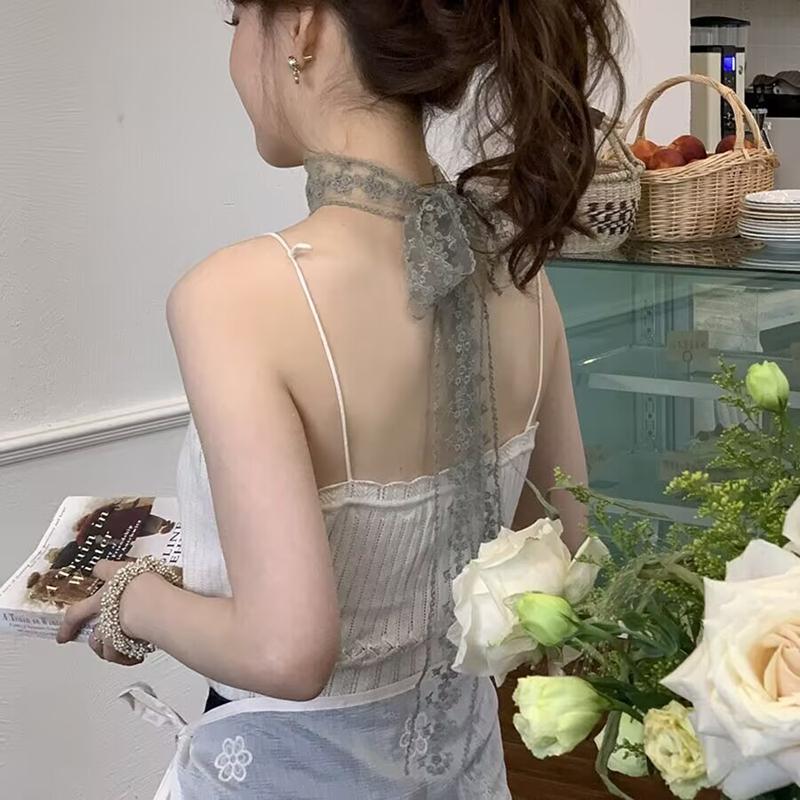 5.5*180cm Elegant Sweet Lace Flower Long Silk Scarf Trendy Girl Embroidery Neck Scarves Decoration Ribbon Headbands Ladies Tie
