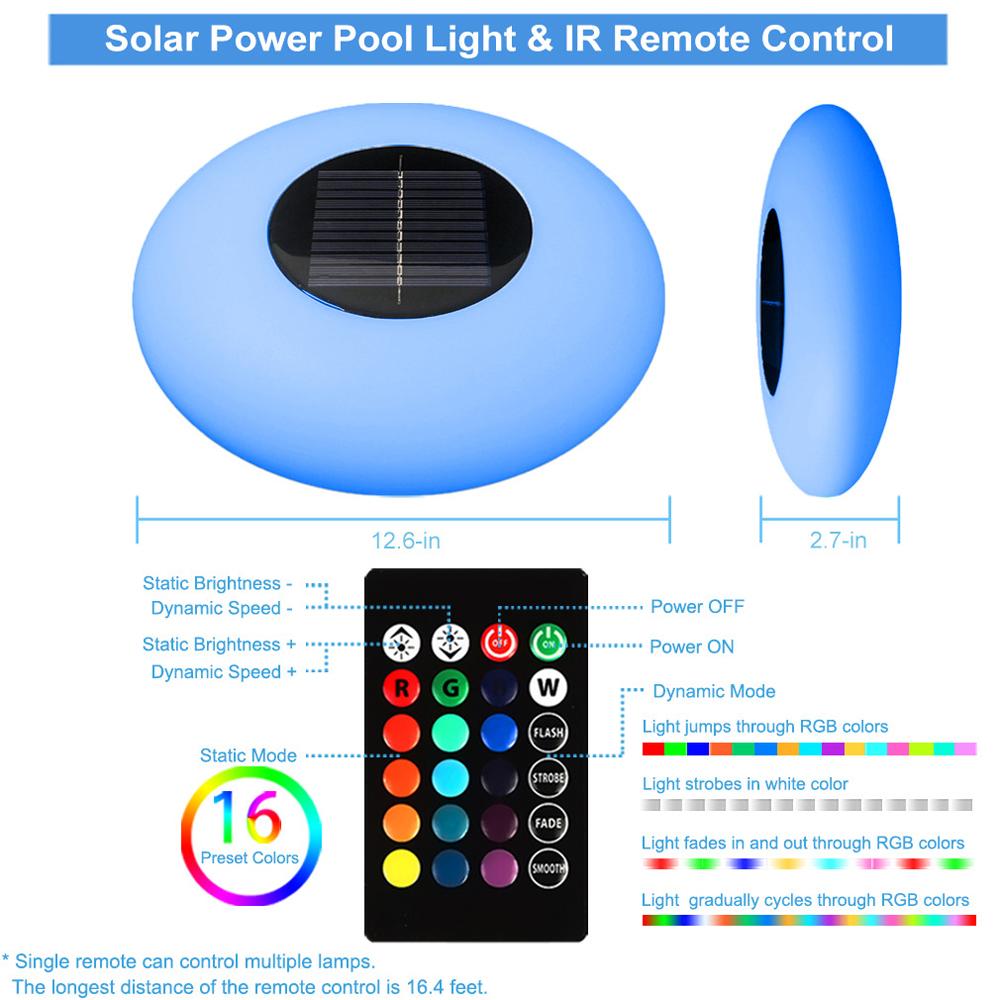 Solar Floats Pool Light IP67 Wodoodporne światło trawnikowe Kolorowe oświetlenie LED Ambient Light Wsparcie 16 kolorów 4