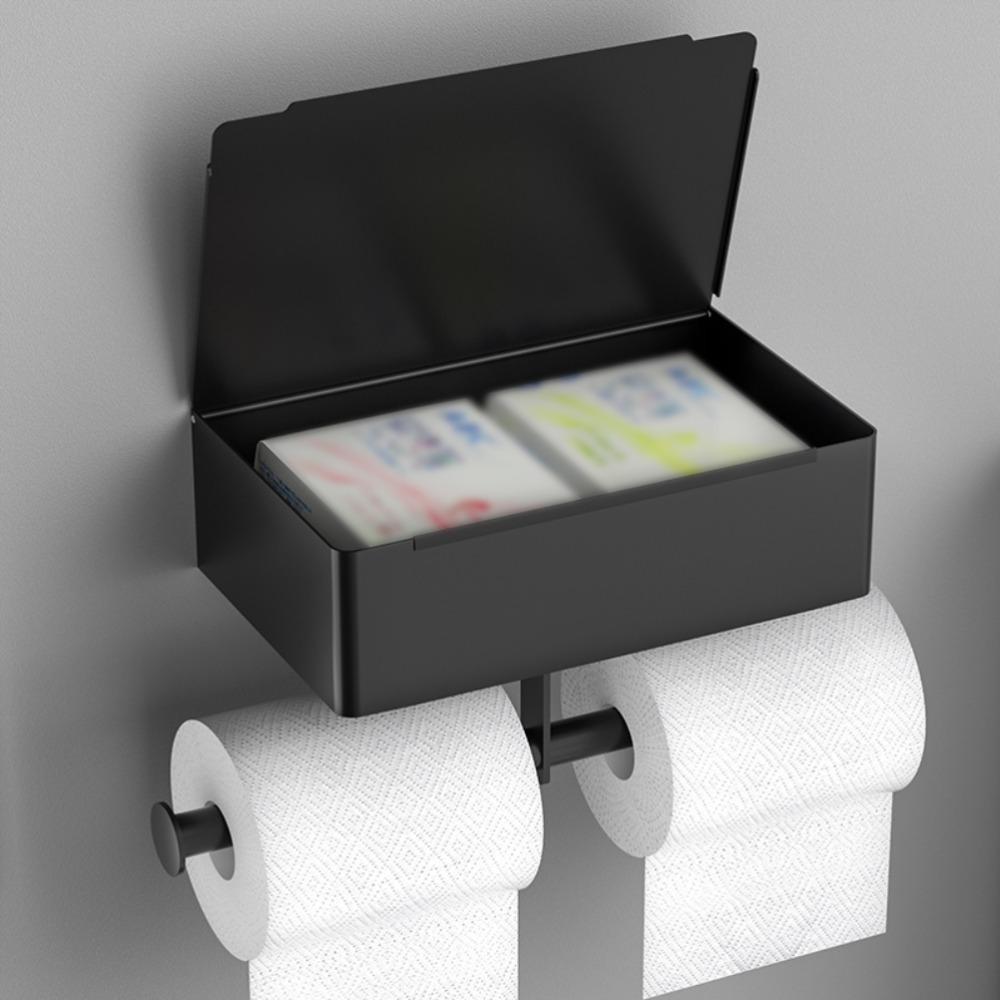 Rustproof Stainless Steel Toilet Paper Holder Black Overall Height 15.5cm Toilet Roll Holder Tissue Holder for Toilet