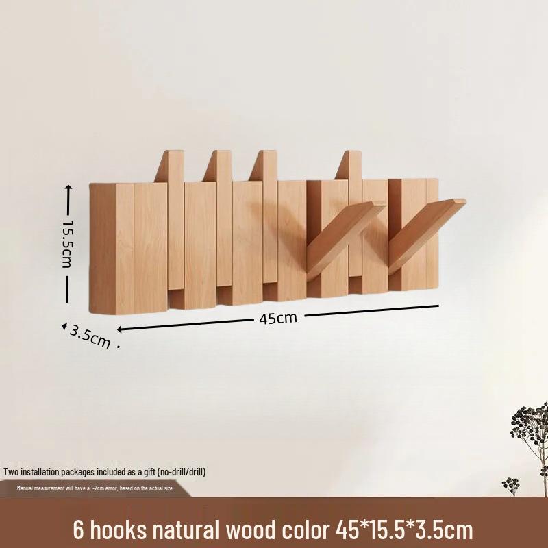 Solid Wood Wall-Mounted Piano Key Coat & Hat Rack - Punch-Free Storage Solution for Bedroom, Entrance, or Hallway.