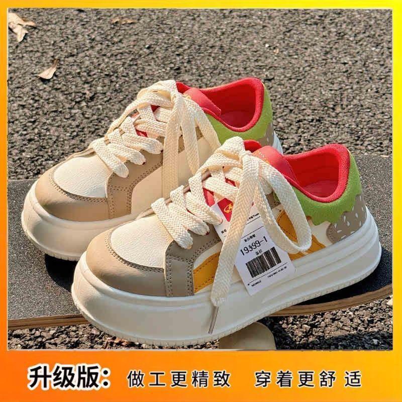 Autumn Burger Shoes Versatile Chic Niche Shoes 2025 New Little White Shoes Big Head Bread Shoes Sports Shoes Women's Shoes