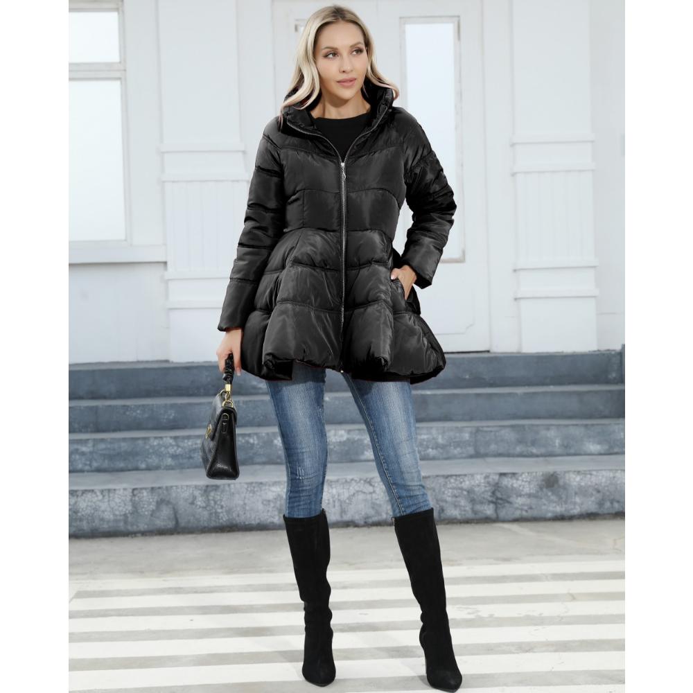 2025 Winter Women's Quilted Trench Coat, Stand Collar Slim Fit Cotton Coat with A-Line Hem, Thick Waist-Defining Parka for Cold Weather