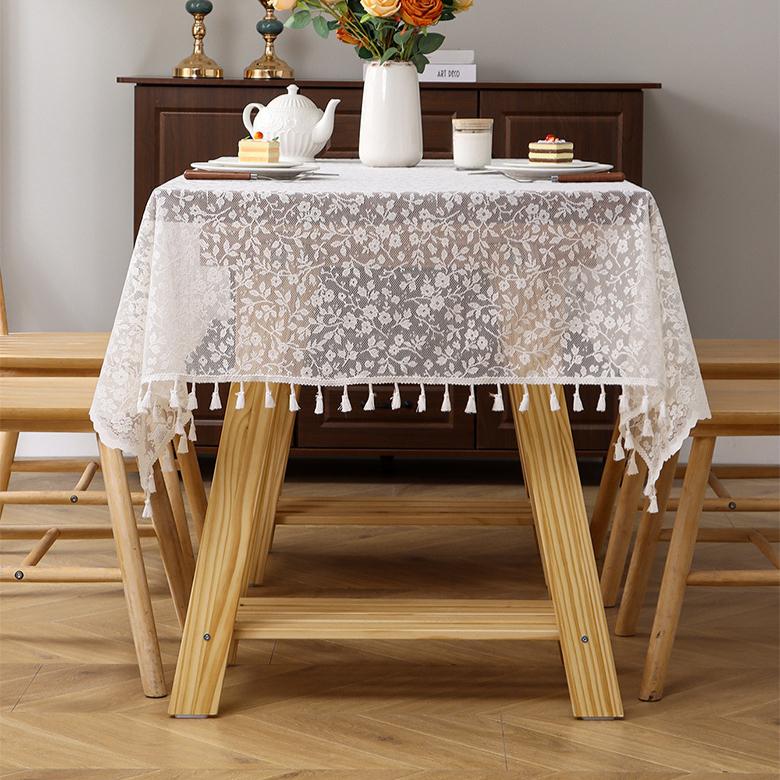 Elegancki obrus z koronką w kształcie feniksa - Poliester, Prostokątny z falbanką, Idealny na wesela, urodziny, baby showers i rocznice