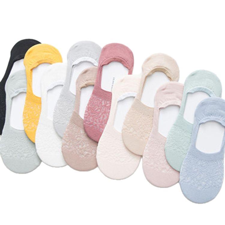 Women's Invisible Low-Cut Lace Socks: Thin, Breathable, Anti-Slip Silicone Heel, Short-Tube Cotton.