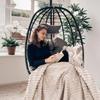 Hanging Egg Chair Outdoor Indoor Garden Swing Chair with Folding Basket, Thickened Cushion, Garden Hanging Chair with Stand, Headrest for Patio