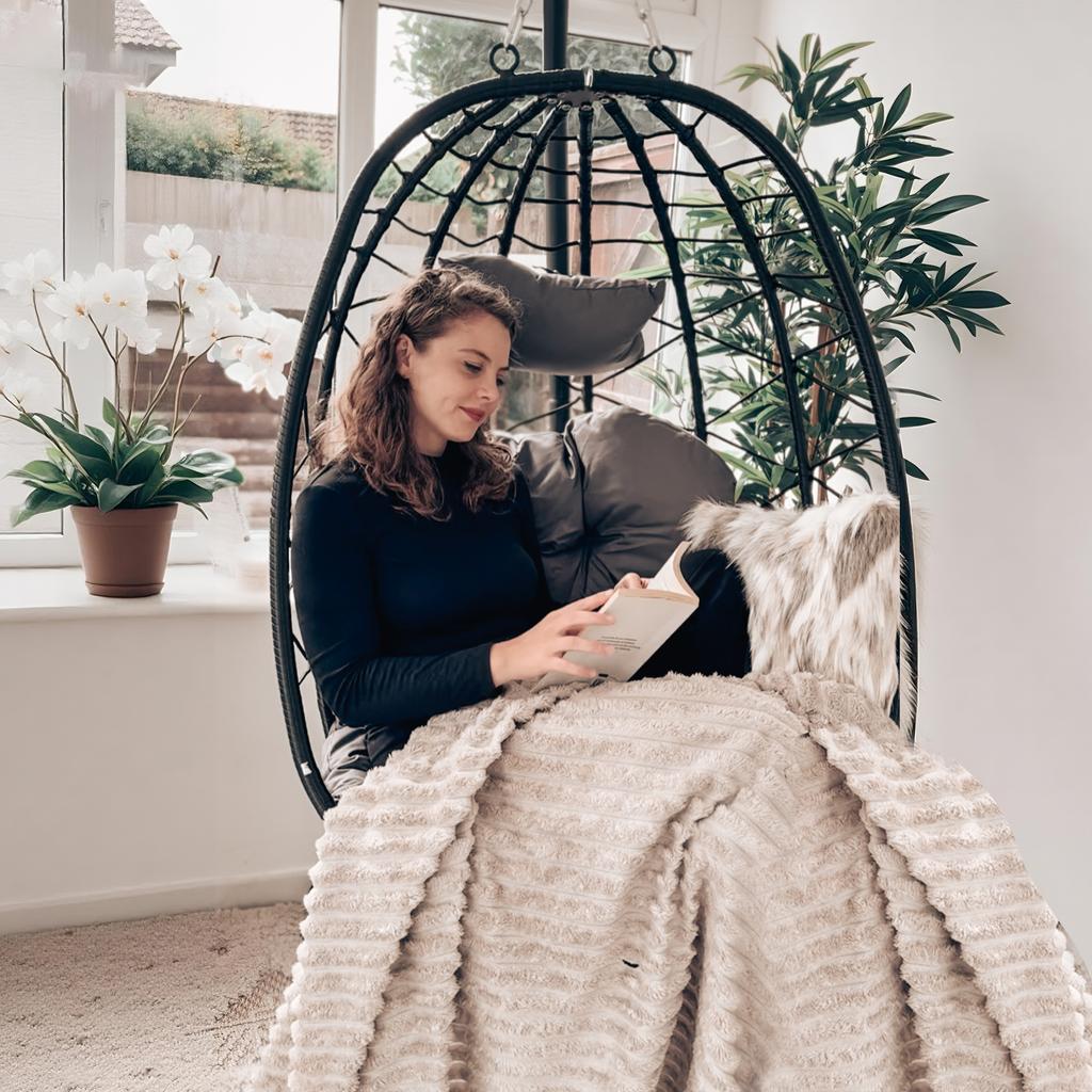Hanging Egg Chair Outdoor Indoor Garden Swing Chair with Folding Basket, Thickened Cushion, Garden Hanging Chair with Stand, Headrest for Patio