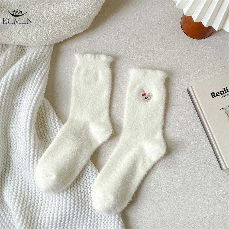 Mink Velvet Socks for Women Autumn and Winter Thickened Velvet Warm Home Sleep Socks Women's Mid-tube Socks