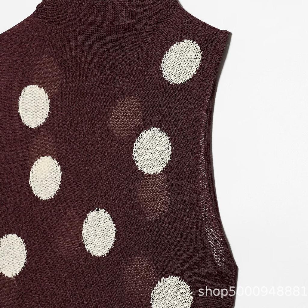 Women's new European and American style sleeveless turtleneck retro polka dot knitted dress