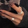 Double Layer Beaded Geometric Adjustable Open Ring for Women - Trendy, Irregular Wide Edge Design