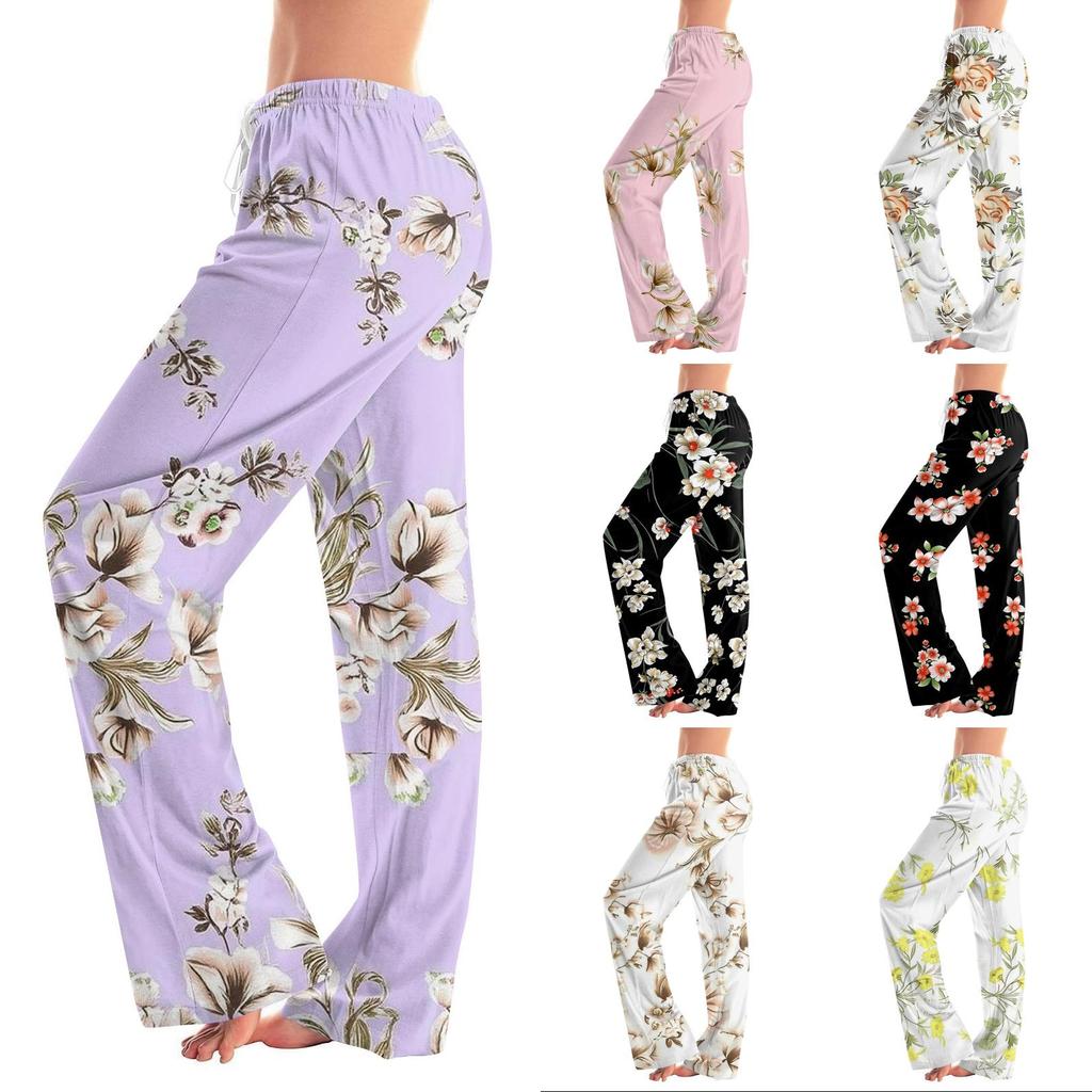 Dámské pyžamové kalhoty na spaní ležérní kalhoty se stahovací šňůrkou v pase pohodlné rovné kalhoty na jógu volné