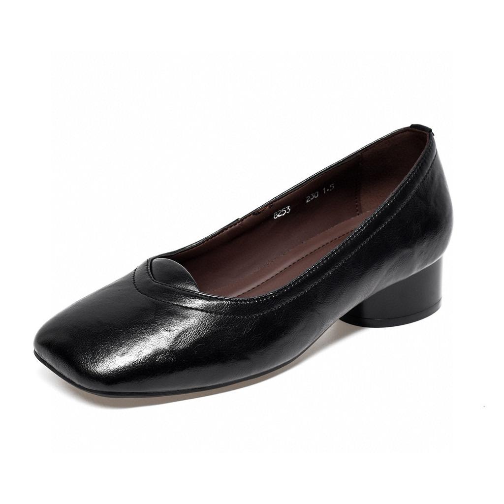 Square head flat shoes women's elegant shallow mouth single shoes simple temperament low heel commuting one pedal