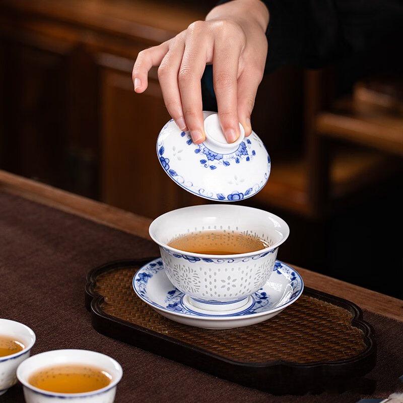 Shangqi Blue and White Linglong Ceramic Tea Set