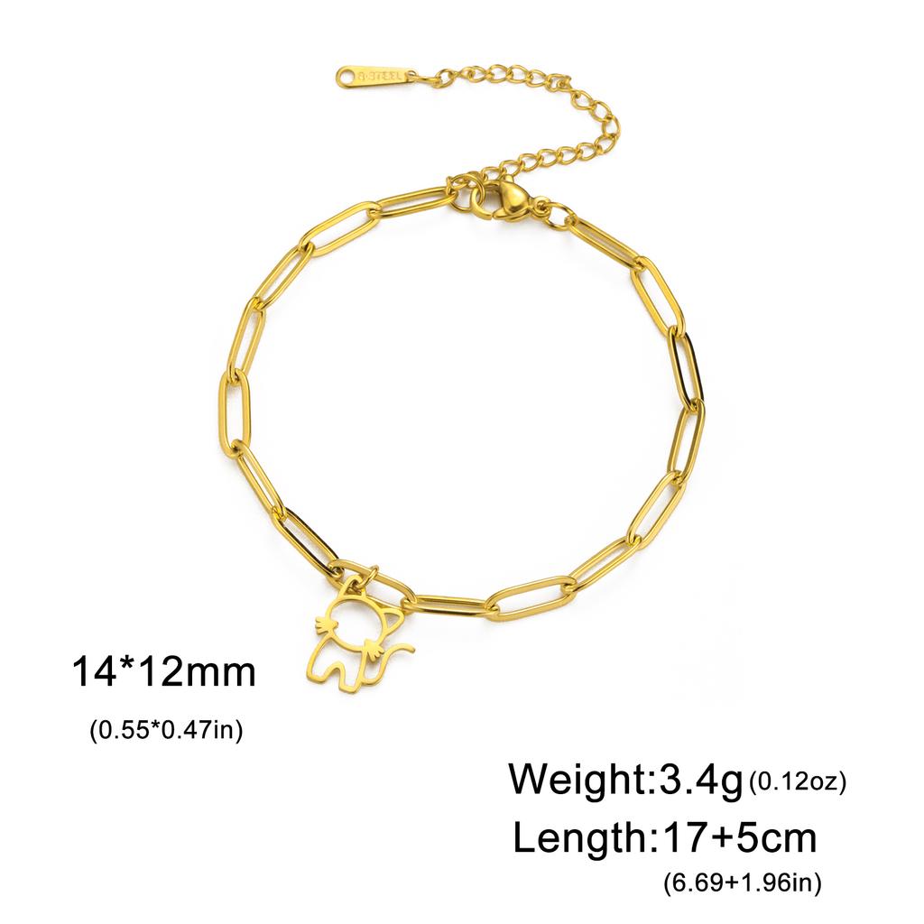 Lucktune Cute Cartoon Kitten Pendant Bracelets for Women Stainless Steel Sweet Cat Animal Chain Bracelets Fashion Jewelry Gifts