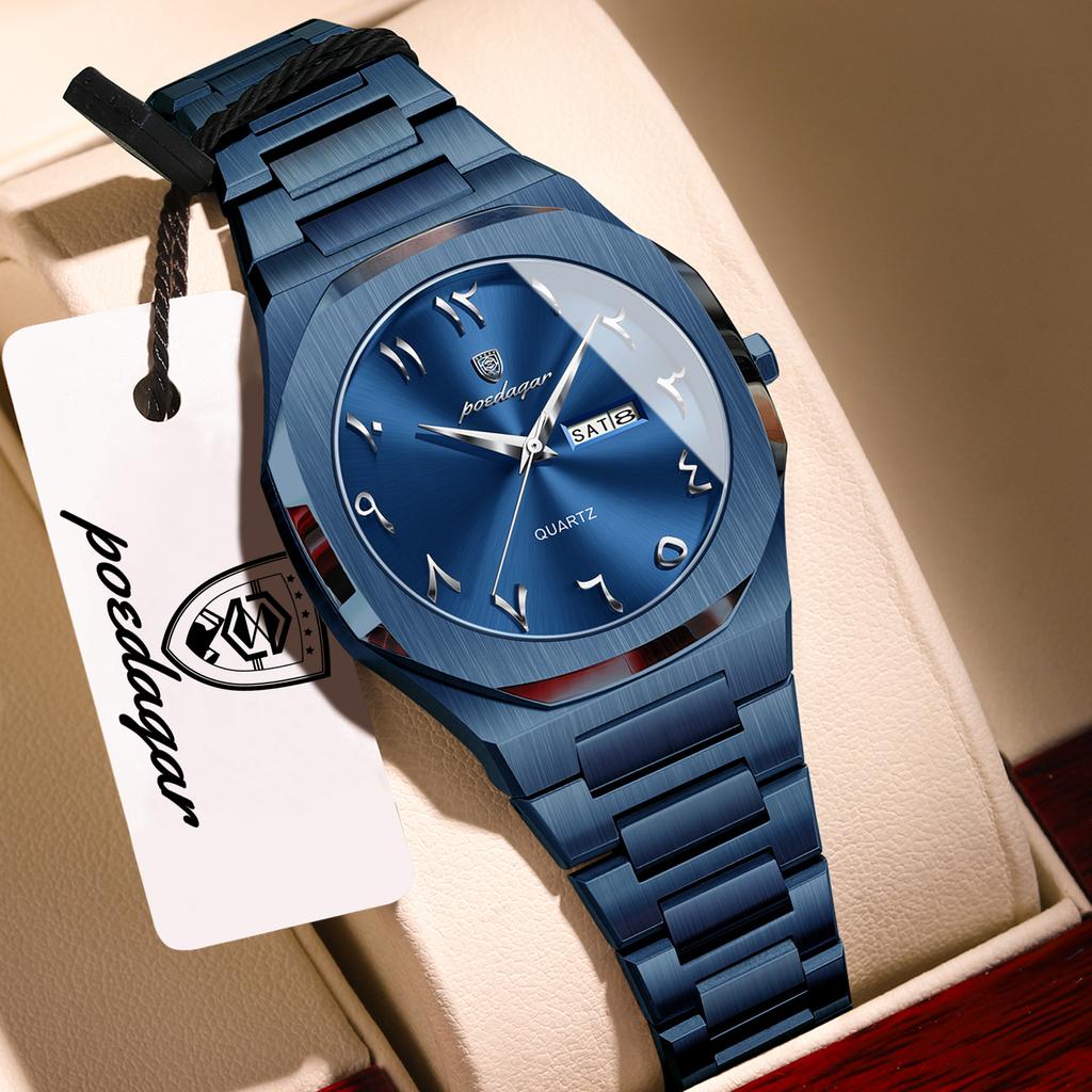 POEDAGAR Elegant Woman Clock Date Week Waterproof Casual Ladies Wristwatch Quartz Stainless Steel Fashion Watches