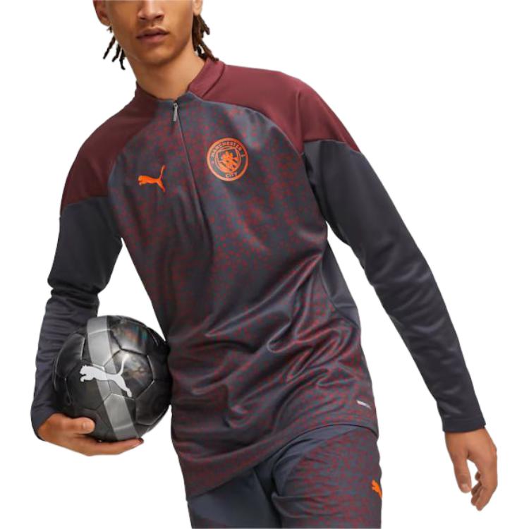 Puma 2023-24 Manchester City Fleece Logo Half-Zip Rundhals Langarm Fußballshirt Herren Oberteile Lila Rot 772861-16