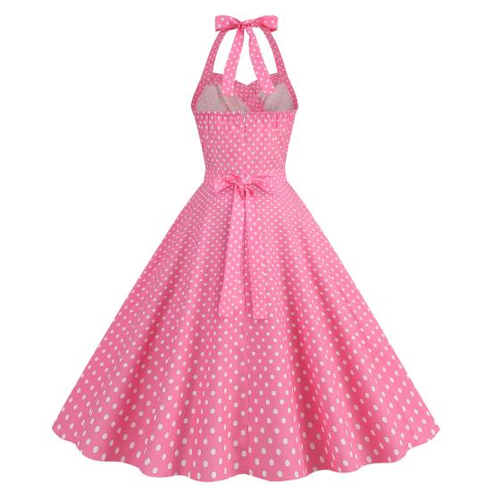 Dámské večerní šaty Vintage Kontrastní barva Bodový potisk A-line Big Swing Slim Wasit Bez rukávů Bez rukávů Ohlávka bez zad s ohlávkou Výstřih Midi Princezna Styl