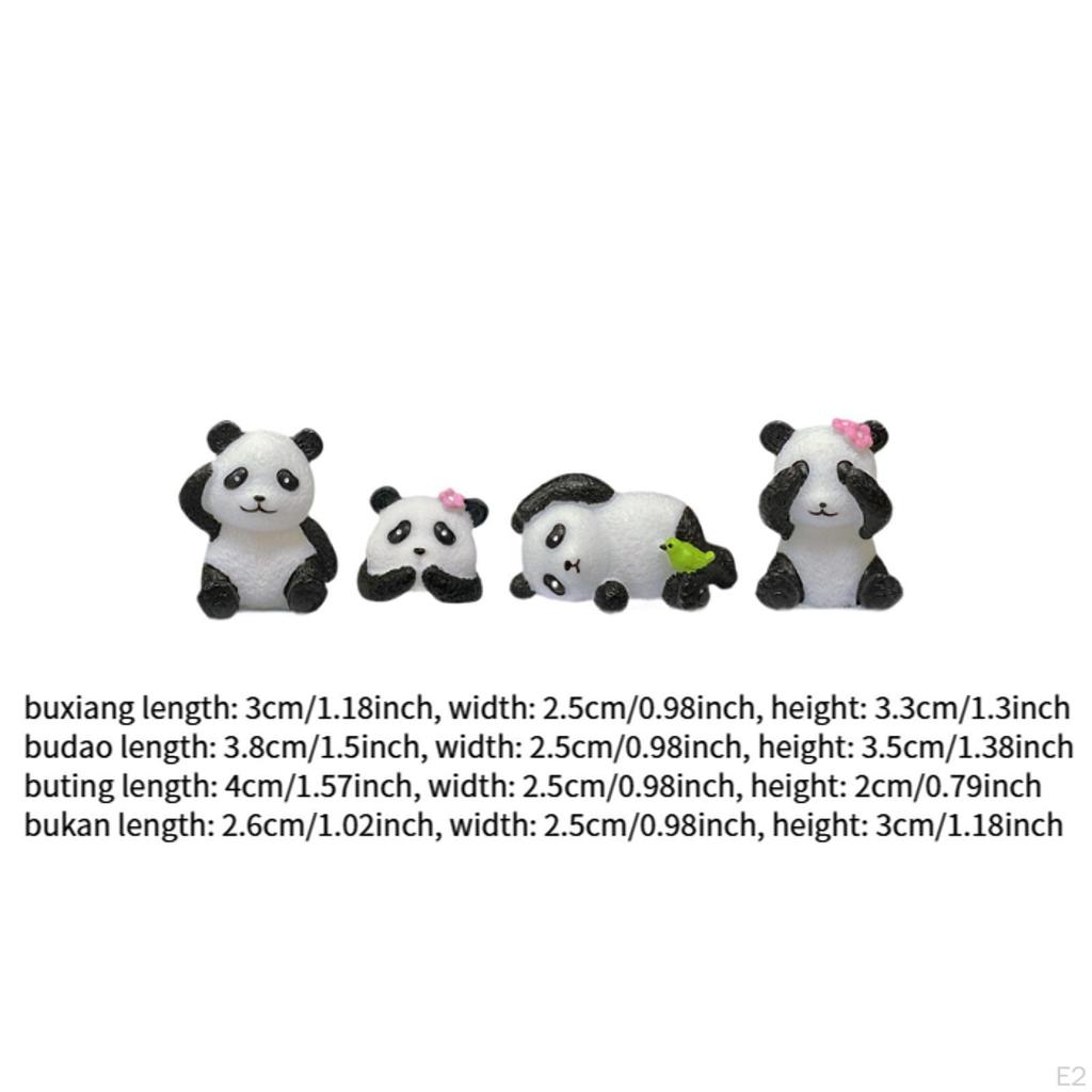 4Pcs Resin Panda Figurines Animal Figure Cartoon Hand Painted DIY Micro Landscape Pandas Sculpture