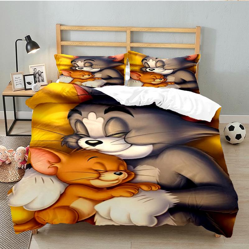 Cat And Mouse Romance 3PCS Bedding set,Ideal for 1pc Duvet Cover And 2pcs Pillowcases Perfect for Fan gift,Ideal for Bedroom, Dormitory