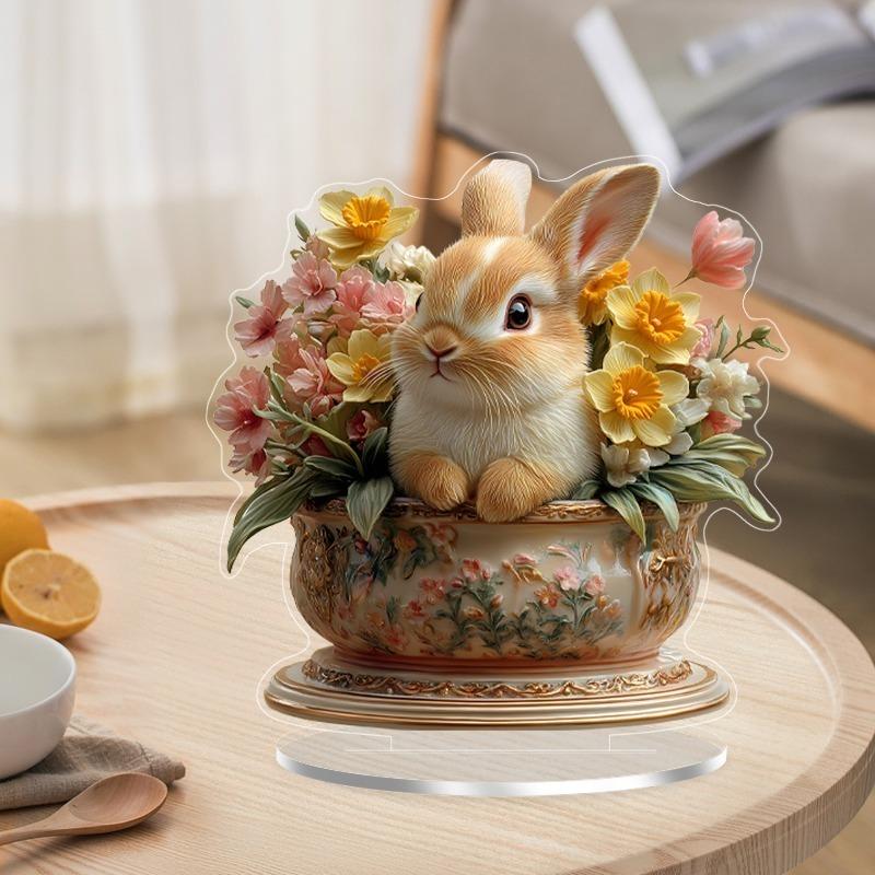 2D Flat Acrylic Bohemian Easter Bunny Tabletop Decoration, with Vase Decoration, Suitable for wall decoration, porch, room, villa, accents Home, Hallw