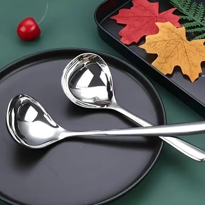 4 Stainless Steel Soup Spoons, Large Head, Thickened Long Handle, Suitable for Kitchen, Porridge Soup  Pot Spoon, Restaurant